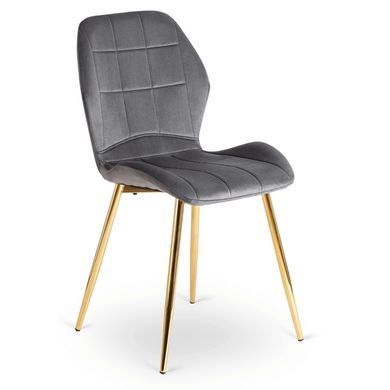 Комплект стіл MEBEL ELITE TINGA 100х100 см Чорний/золото +4 стільці IRYS Velvet Сірий/золото жива фотографія