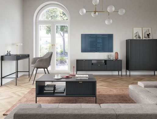Стіл журнальний Perfect Home Нова / Nova з 2 шухлядами та чорними ніжками L104 Чорний жива фотографія