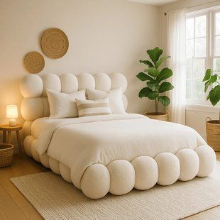 Кровать двуспальная MEBEL ELITE ANKARA 160x200 см Кремовая Букле реальная фотография