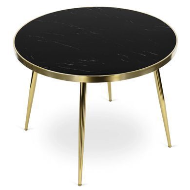 Комплект стіл MEBEL ELITE TINGA 100х100 см Чорний/золото +4 стільці LUCKY Velvet Чорний/золото жива фотографія