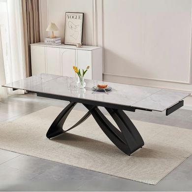 Стіл розкладний MEBEL ELITE LUIGI 160(240)х90 см Сірийм мармур/чорний жива фотографія