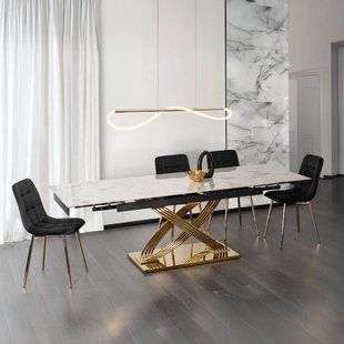Стіл розкладний MEBEL ELITE IBIZA 160(240)х90 см Білий мармур/золото жива фотографія