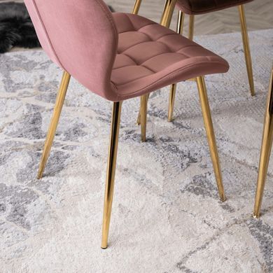 Комплект стола MEBEL ELITE TINGA 100х100 см Черный/золото +4 стулья LUCKY Velvet Розовый/золото реальная фотография
