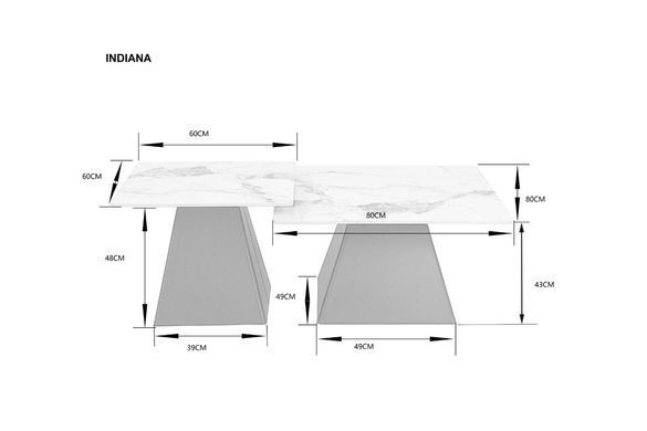 Комплект журнальних столиків INDIANA Intarsio 80x80 Білий Глянець Ефект Мармуру / Чорний жива фотографія