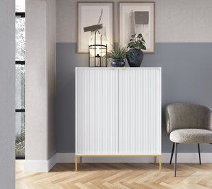 Комод высокий Perfect Home Новая/Nova 2-дверный с золотыми ножками K104 Белый реальная фотография