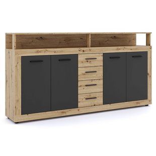 Комод MEBEL ELITE BLAGO 190 Дуб Артизан / Черный реальная фотография