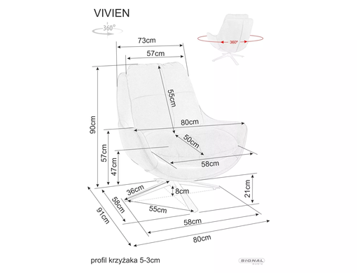 Кресло Обертове VIVIEN Velvet Signal Карі
