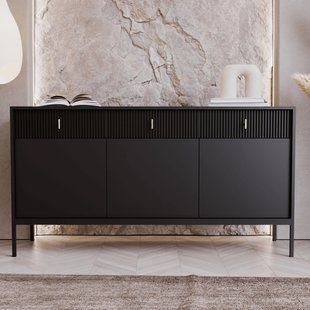 Комод MEBEL ELITE MARCOS 154 Черный реальная фотография