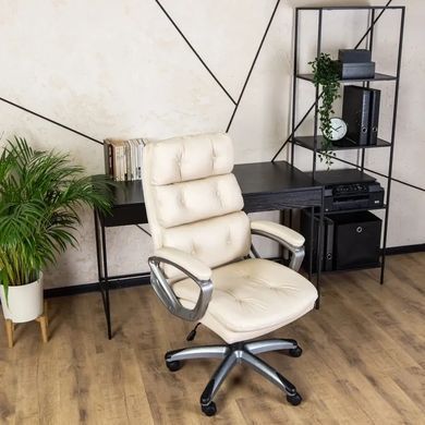 Стул офисный вращающийся MEBEL ELITE STRATO Экокожа Кремовый реальная фотография