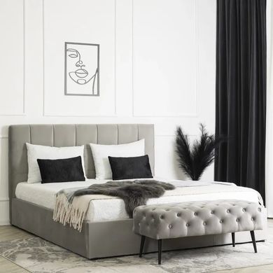 Кровать двуспальная бархатная MEBEL ELITE PANAMA Velvet 160x200 см Серый реальная фотография