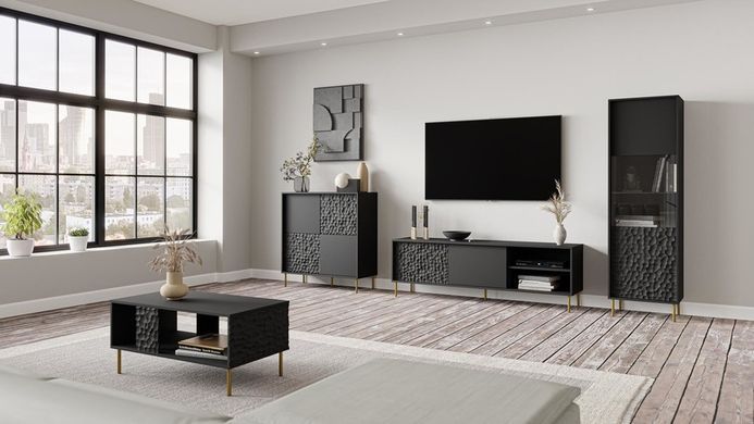 Комод BULLET KM-2 Halmar 80 Чорний/Золото жива фотографія