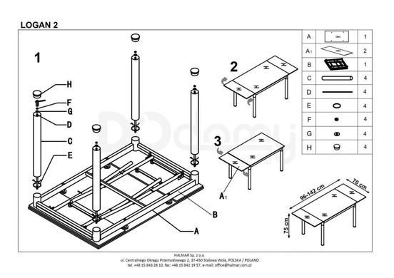 Стіл розкладний LOGAN 2 Halmar 96х70 Попіл жива фотографія