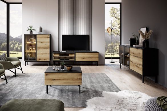 Стол журнальный Perfect Home Ланг/Lang 1S Черный/дуб эвок реальная фотография