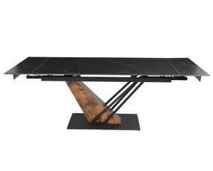 Стіл розкладний FERNANDO CERAMIC Intarsio 160(220)*90 чорний мат/старий дуб жива фотографія