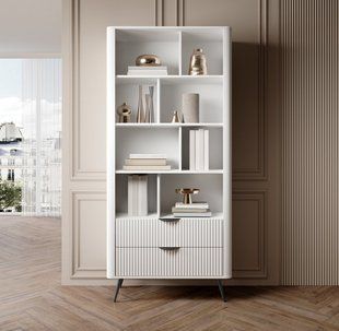 Стелаж Perfect Home Ланте / Lante 2S з 2 шухлядами і чорними ніжками Білий жива фотографія