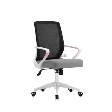 Офісне крісло DIXY Intarsio Чорне Сіре Білий Каркас жива фотографія