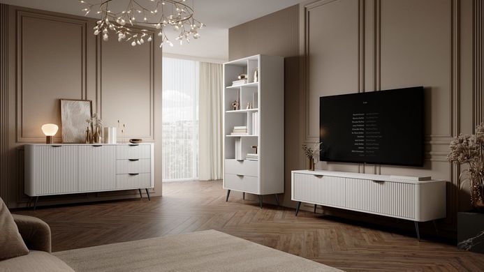 Стелаж Perfect Home Ланте / Lante 2S з 2 шухлядами і чорними ніжками Білий жива фотографія