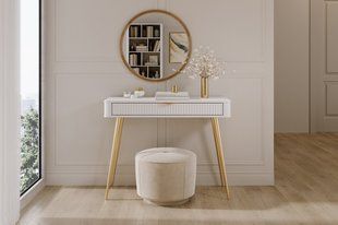 Стіл туалетний Perfect Home Ланте / Lante 1S/100 з 1 шухлядою і золотими ніжками Білий жива фотографія
