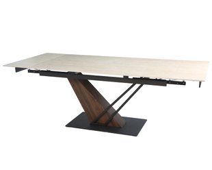 Стіл розкладний FERNANDO CERAMIC Intarsio 160(220)*90 травертин мат/темний горіх жива фотографія