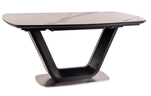 Cтол обеденный ARMANI Ceramic Signal 160(220)X90 Эффект Мрамора Белый / Черный Мат реальная фотография