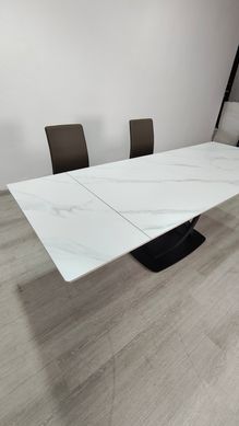 Раскладной стол HILDA CERAMIC Intarsio 160(240)*90 белый мат/черный реальная фотография