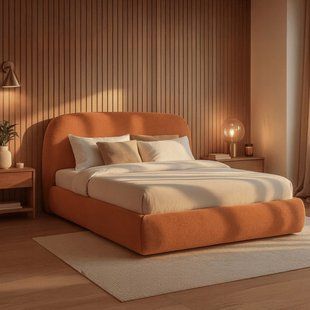 Кровать двуспальная MEBEL ELITE ROSSO 160x200 см Рыжий Букле реальная фотография