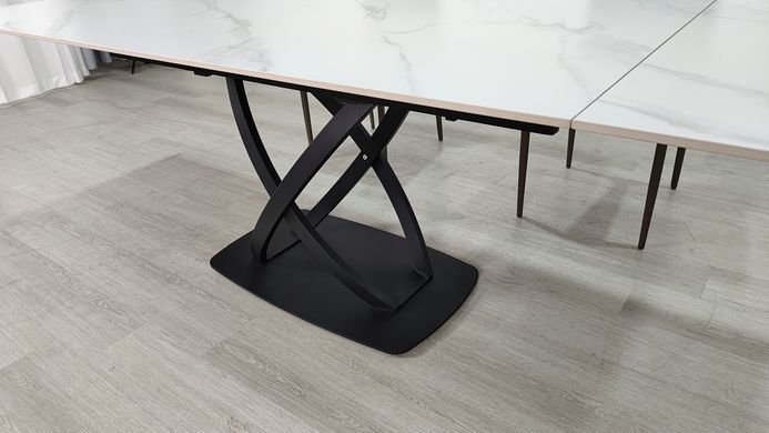 Раскладной стол HILDA CERAMIC Intarsio 160(240)*90 белый мат/черный реальная фотография