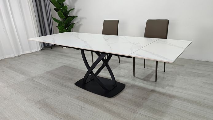 Раскладной стол HILDA CERAMIC Intarsio 160(240)*90 белый мат/черный реальная фотография