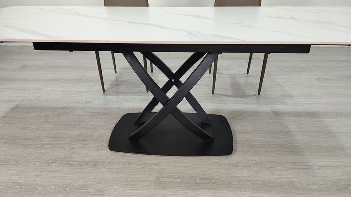 Раскладной стол HILDA CERAMIC Intarsio 160(240)*90 белый мат/черный реальная фотография