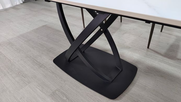 Раскладной стол HILDA CERAMIC Intarsio 160(240)*90 белый мат/черный реальная фотография