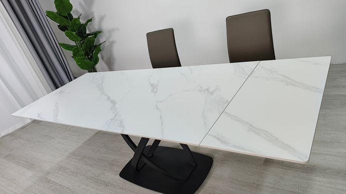 Раскладной стол HILDA CERAMIC Intarsio 160(240)*90 белый мат/черный реальная фотография