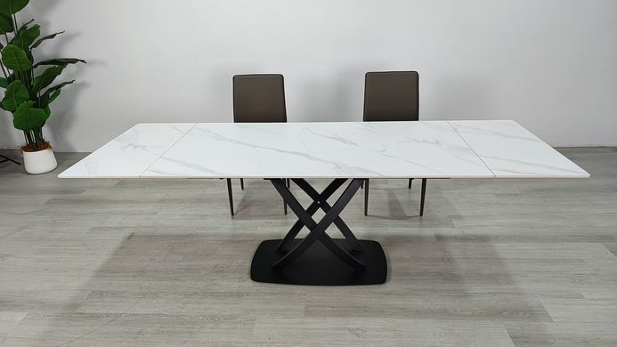 Раскладной стол HILDA CERAMIC Intarsio 160(240)*90 белый мат/черный реальная фотография