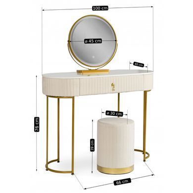Туалетний столик з пуфом MEBEL ELITE VITA беж/ золотий жива фотографія