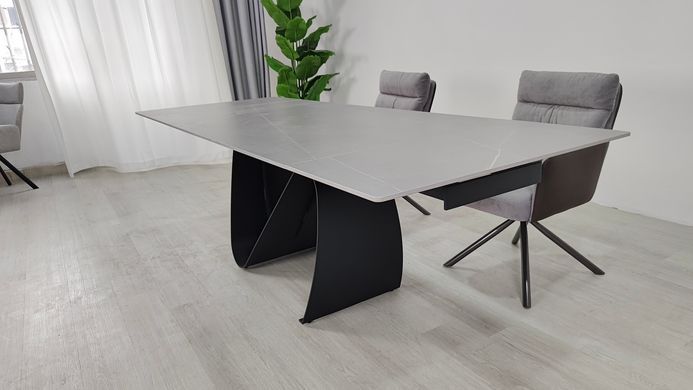 Стол раскладной JULIAN CERAMIC Intarsio 160(240)*90 серый мат/черный реальная фотография