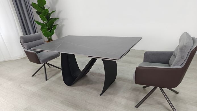 Стол раскладной JULIAN CERAMIC Intarsio 160(240)*90 серый мат/черный реальная фотография