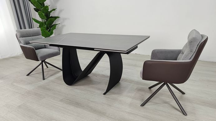 Стол раскладной JULIAN CERAMIC Intarsio 160(240)*90 серый мат/черный реальная фотография