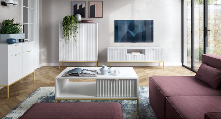 Стіл журнальний Perfect Home Нова / Nova з 2 шухлядами та золотими ніжками L104 Білий жива фотографія