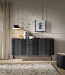 Комод Perfect Home Зова / Zova 2-дверний з 3 шухлядами і чорними ніжками KSZ168 Чорний жива фотографія