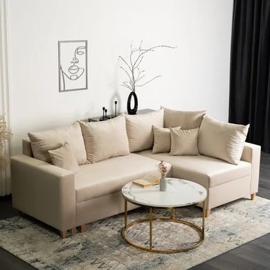 Кутовий диван оксамитовий MEBEL ELITE MARKUS Velvet 238 см Бежевий (правий) жива фотографія