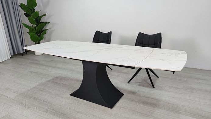 Раскладной стол GILBERT CERAMIC Intarsio 160(240)*90 белый мат/черный реальная фотография