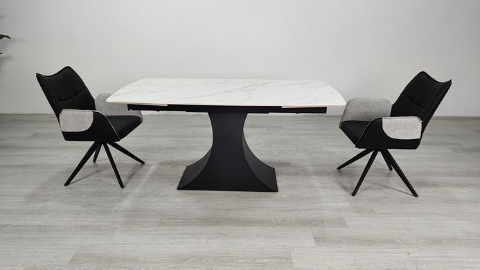 Раскладной стол GILBERT CERAMIC Intarsio 160(240)*90 белый мат/черный реальная фотография