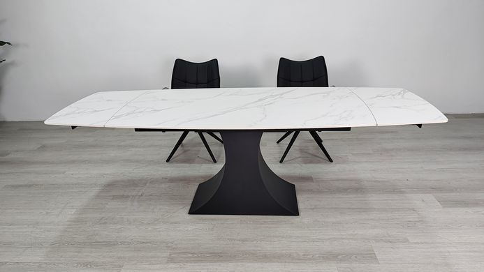 Раскладной стол GILBERT CERAMIC Intarsio 160(240)*90 белый мат/черный реальная фотография
