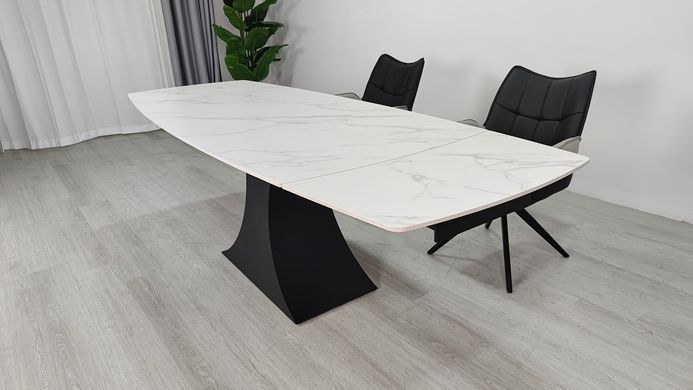 Раскладной стол GILBERT CERAMIC Intarsio 160(240)*90 белый мат/черный реальная фотография