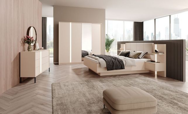Кровать (каркас) Perfect Home Даст / Dast 160 с прикроватными тумбами и мягким изголовьем Беж реальная фотография