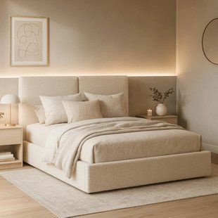 Кровать двуспальная MEBEL ELITE MARSYLIA 180x200 см Кремовая Букле реальная фотография