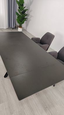 Стол раскладной VINCENT CERAMIC Intarsio 140(200)*90 графит мат/черный реальная фотография