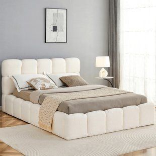 Кровать двуспальная MEBEL ELITE MURACJA 140x200 см Кремовая Букле реальная фотография