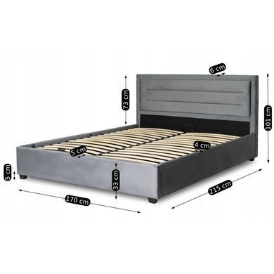Ліжко оксамитове MEBEL ELITE BLOOM Velvet 160x200см Сірий жива фотографія