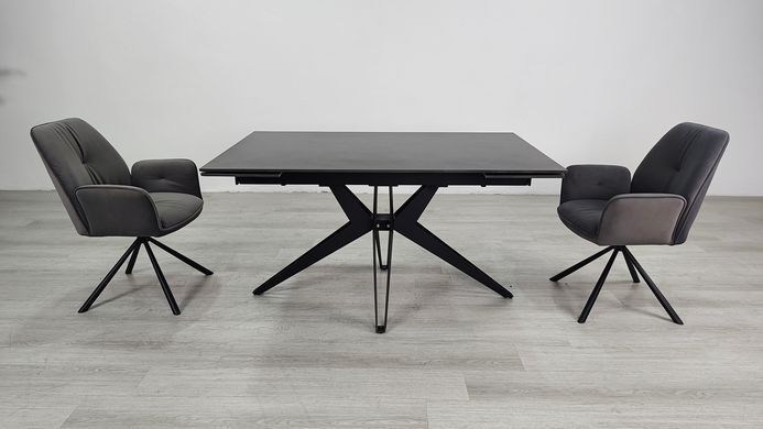 Стол раскладной VINCENT CERAMIC Intarsio 140(200)*90 графит мат/черный реальная фотография
